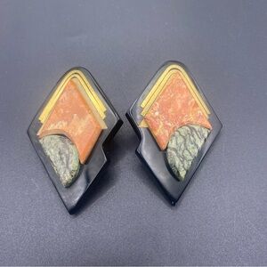 Vintage Geometric Acrylic and Marble Stone Earrings from 1970
